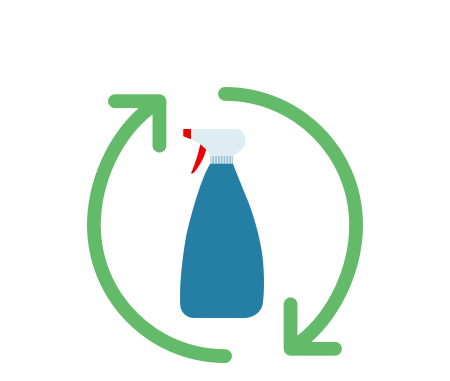 Illustration of a plastic cleaning bottle inside a recycling symbol